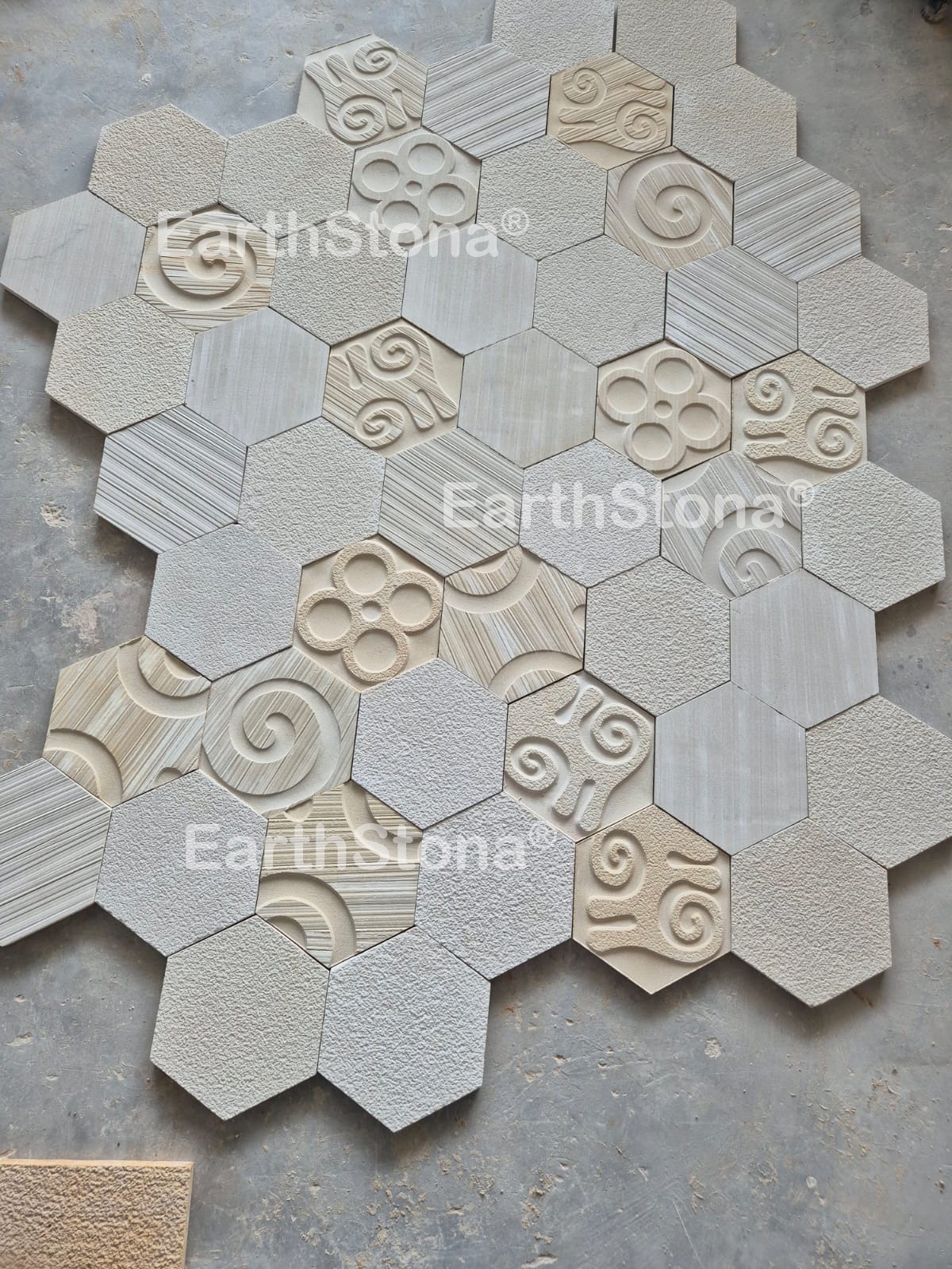 Carved Hexagonal Shape Stone Wall Panel
